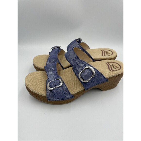 Dansko Women's Sophie Blue Denim Metallic Leather Slide Sandal Size 38 Womens 8 - Picture 6 of 10